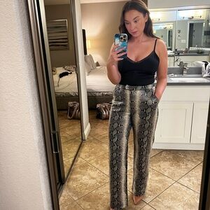 Club L London Black and Gray Snake Print Wide Leg Pants